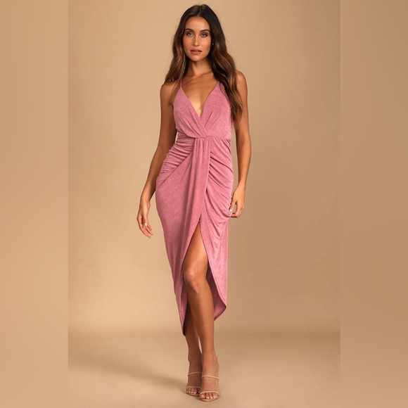Lulus Dresses & Skirts - NWT Dreamy Date Rose Pink Surplice Midi Dress
Lulus
